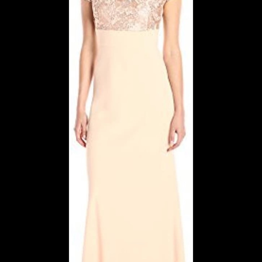 JS collection lace sequins bodice with stretch crape floor length gown - Picture 7 of 11